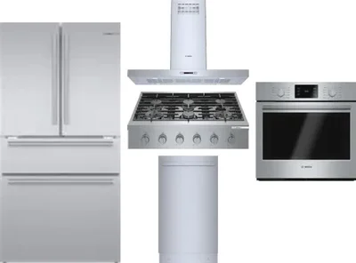 5 Piece Package Includes Refrigerator, Cooktop, Wall Oven, Hood And Dishwasher