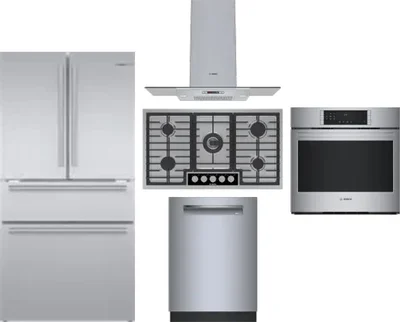 5 Piece Package Includes Refrigerator, Cooktop, Wall Oven, Hood And Dishwasher
