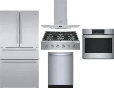 5 Piece Package Includes Refrigerator, Cooktop, Wall Oven, Hood And Dishwasher
