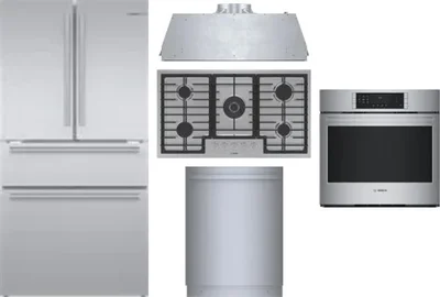 5 Piece Package Includes Refrigerator, Cooktop, Wall Oven, Hood And Dishwasher