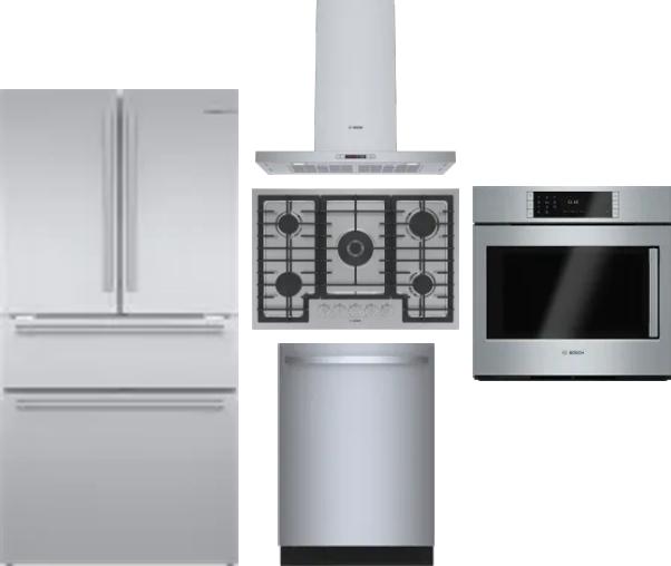 5 Piece Package Includes Refrigerator, Cooktop, Wall Oven, Hood And Dishwasher
