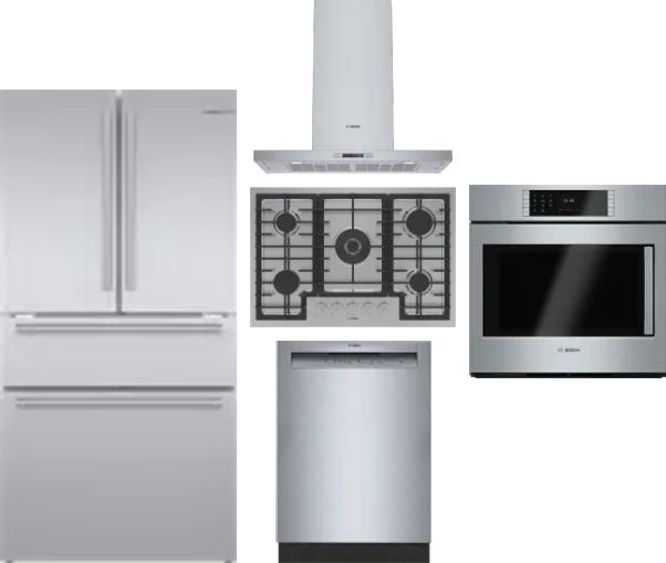 5 Piece Package Includes Refrigerator, Cooktop, Wall Oven, Hood And Dishwasher