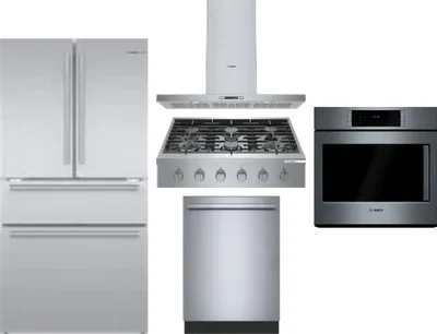5 Piece Package Includes Refrigerator, Cooktop, Wall Oven, Hood And Dishwasher