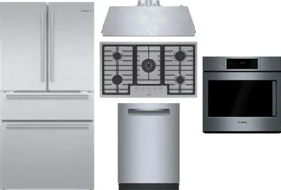 5 Piece Package Includes Refrigerator, Cooktop, Wall Oven, Hood And Dishwasher