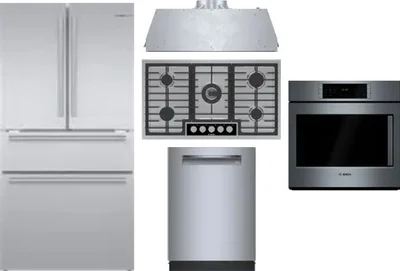 5 Piece Package Includes Refrigerator, Cooktop, Wall Oven, Hood And Dishwasher