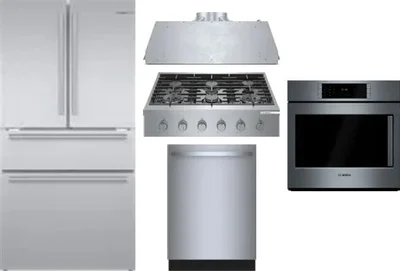5 Piece Package Includes Refrigerator, Cooktop, Wall Oven, Hood And Dishwasher