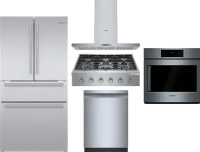 5 Piece Package Includes Refrigerator, Cooktop, Wall Oven, Hood And Dishwasher