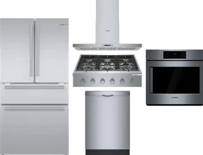 5 Piece Package Includes Refrigerator, Cooktop, Wall Oven, Hood And Dishwasher