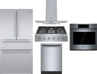 5 Piece Package Includes Refrigerator, Cooktop, Wall Oven, Hood And Dishwasher