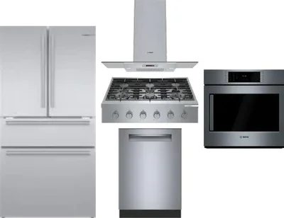 5 Piece Package Includes Refrigerator, Cooktop, Wall Oven, Hood And Dishwasher