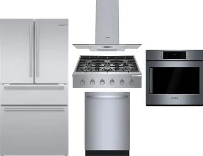 5 Piece Package Includes Refrigerator, Cooktop, Wall Oven, Hood And Dishwasher