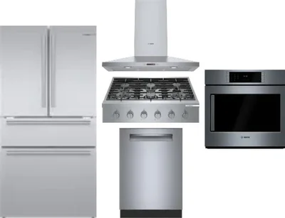 5 Piece Package Includes Refrigerator, Cooktop, Wall Oven, Hood And Dishwasher