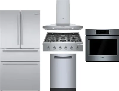 5 Piece Package Includes Refrigerator, Cooktop, Wall Oven, Hood And Dishwasher