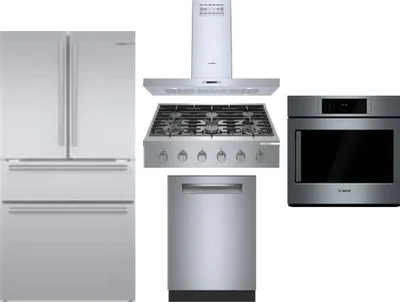 5 Piece Package Includes Refrigerator, Cooktop, Wall Oven, Hood And Dishwasher