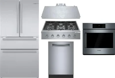 5 Piece Package Includes Refrigerator, Cooktop, Wall Oven, Hood And Dishwasher