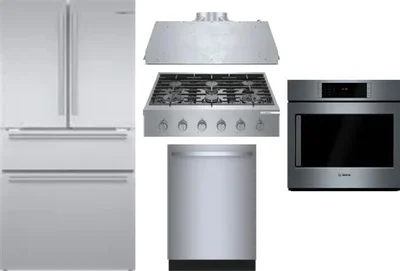 5 Piece Package Includes Refrigerator, Cooktop, Wall Oven, Hood And Dishwasher