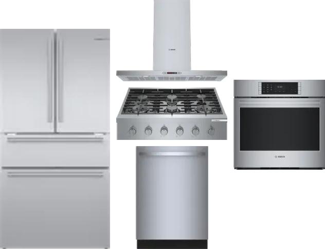 5 Piece Package Includes Refrigerator, Cooktop, Wall Oven, Hood And Dishwasher