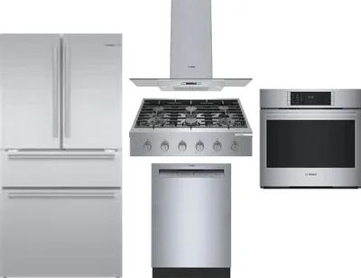 5 Piece Package Includes Refrigerator, Cooktop, Wall Oven, Hood And Dishwasher