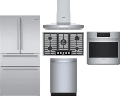 5 Piece Package Includes Refrigerator, Cooktop, Wall Oven, Hood And Dishwasher