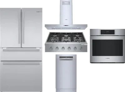 5 Piece Package Includes Refrigerator, Cooktop, Wall Oven, Hood And Dishwasher