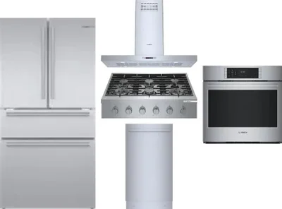 5 Piece Package Includes Refrigerator, Cooktop, Wall Oven, Hood And Dishwasher