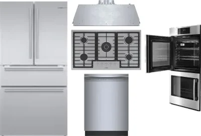 5 Piece Package Includes Refrigerator, Cooktop, Wall Oven, Hood And Dishwasher