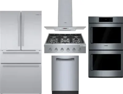 5 Piece Package Includes Refrigerator, Cooktop, Wall Oven, Hood And Dishwasher