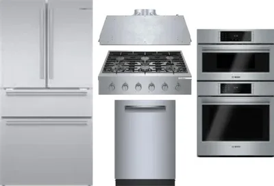 5 Piece Package Includes Refrigerator, Cooktop, Wall Oven, Hood And Dishwasher