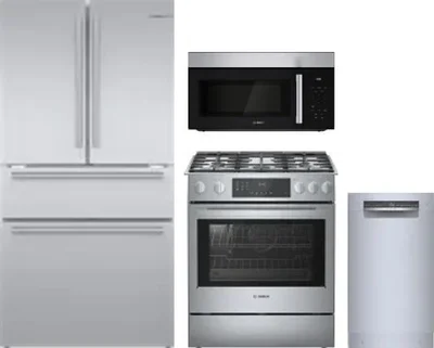 4 Piece Package Includes Refrigerator, Range, Microwave And Dishwasher