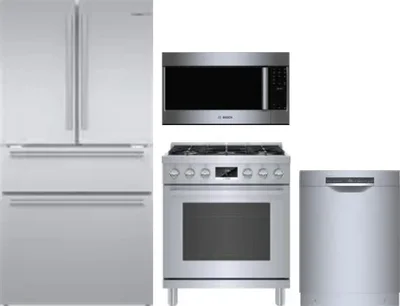 4 Piece Package Includes Refrigerator, Range, Microwave And Dishwasher