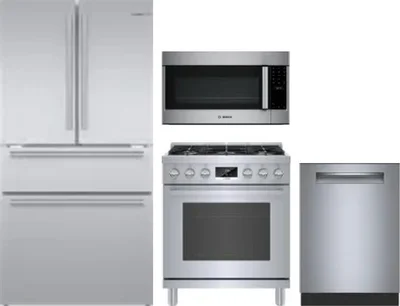 4 Piece Package Includes Refrigerator, Range, Microwave And Dishwasher