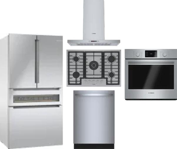 5 Piece Package Includes Refrigerator, Cooktop, Wall Oven, Hood And Dishwasher