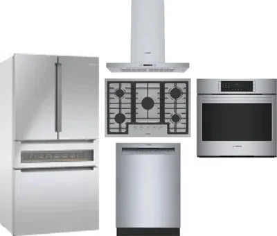 5 Piece Package Includes Refrigerator, Cooktop, Wall Oven, Hood And Dishwasher