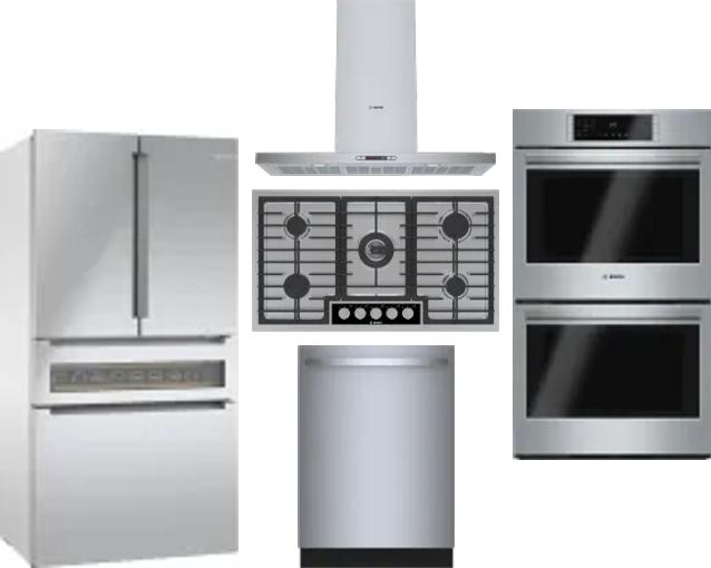5 Piece Package Includes Refrigerator, Cooktop, Wall Oven, Hood And Dishwasher