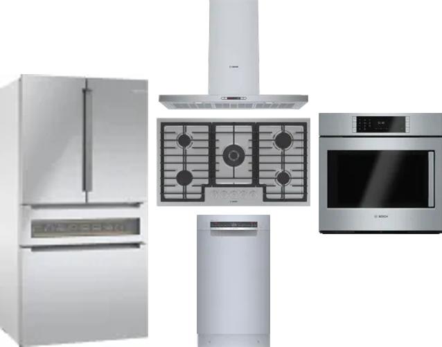 5 Piece Package Includes Refrigerator, Cooktop, Wall Oven, Hood And Dishwasher
