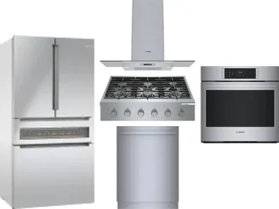 5 Piece Package Includes Refrigerator, Cooktop, Wall Oven, Hood And Dishwasher