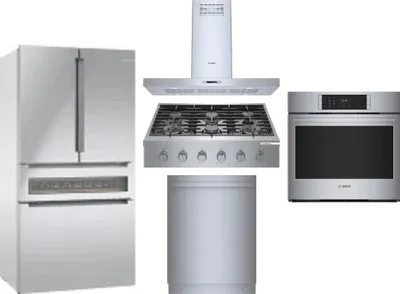 5 Piece Package Includes Refrigerator, Cooktop, Wall Oven, Hood And Dishwasher