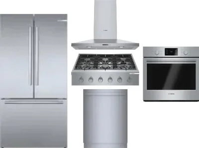 5 Piece Package Includes Refrigerator, Cooktop, Wall Oven, Hood And Dishwasher