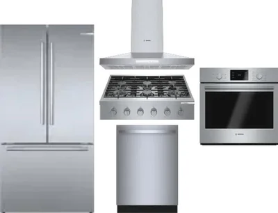 5 Piece Package Includes Refrigerator, Cooktop, Wall Oven, Hood And Dishwasher
