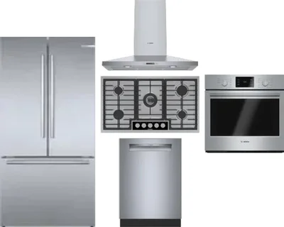5 Piece Package Includes Refrigerator, Cooktop, Wall Oven, Hood And Dishwasher