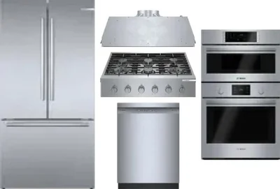 5 Piece Package Includes Refrigerator, Cooktop, Wall Oven, Hood And Dishwasher