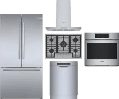 5 Piece Package Includes Refrigerator, Cooktop, Wall Oven, Hood And Dishwasher
