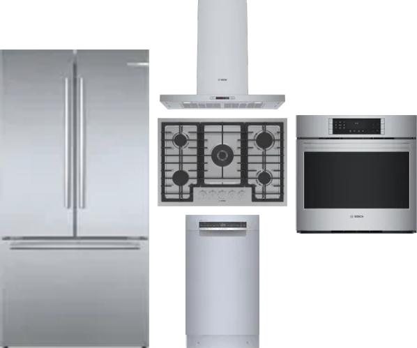 5 Piece Package Includes Refrigerator, Cooktop, Wall Oven, Hood And Dishwasher