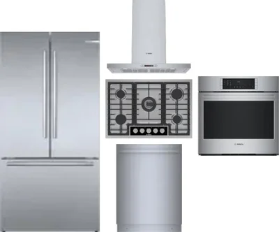 5 Piece Package Includes Refrigerator, Cooktop, Wall Oven, Hood And Dishwasher