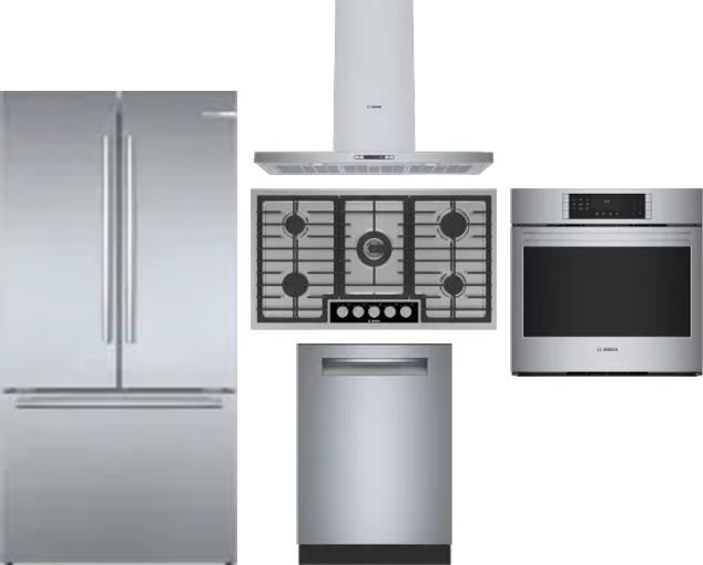 5 Piece Package Includes Refrigerator, Cooktop, Wall Oven, Hood And Dishwasher