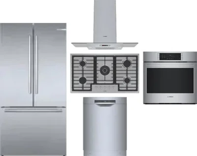 5 Piece Package Includes Refrigerator, Cooktop, Wall Oven, Hood And Dishwasher