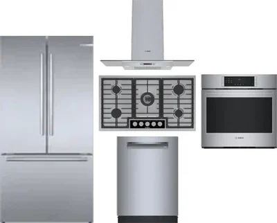 5 Piece Package Includes Refrigerator, Cooktop, Wall Oven, Hood And Dishwasher