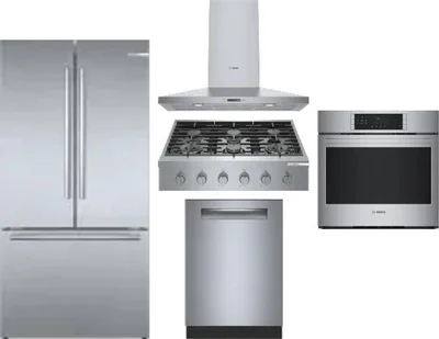 5 Piece Package Includes Refrigerator, Cooktop, Wall Oven, Hood And Dishwasher