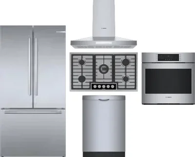 5 Piece Package Includes Refrigerator, Cooktop, Wall Oven, Hood And Dishwasher