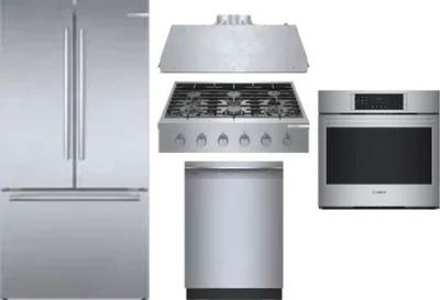 5 Piece Package Includes Refrigerator, Cooktop, Wall Oven, Hood And Dishwasher